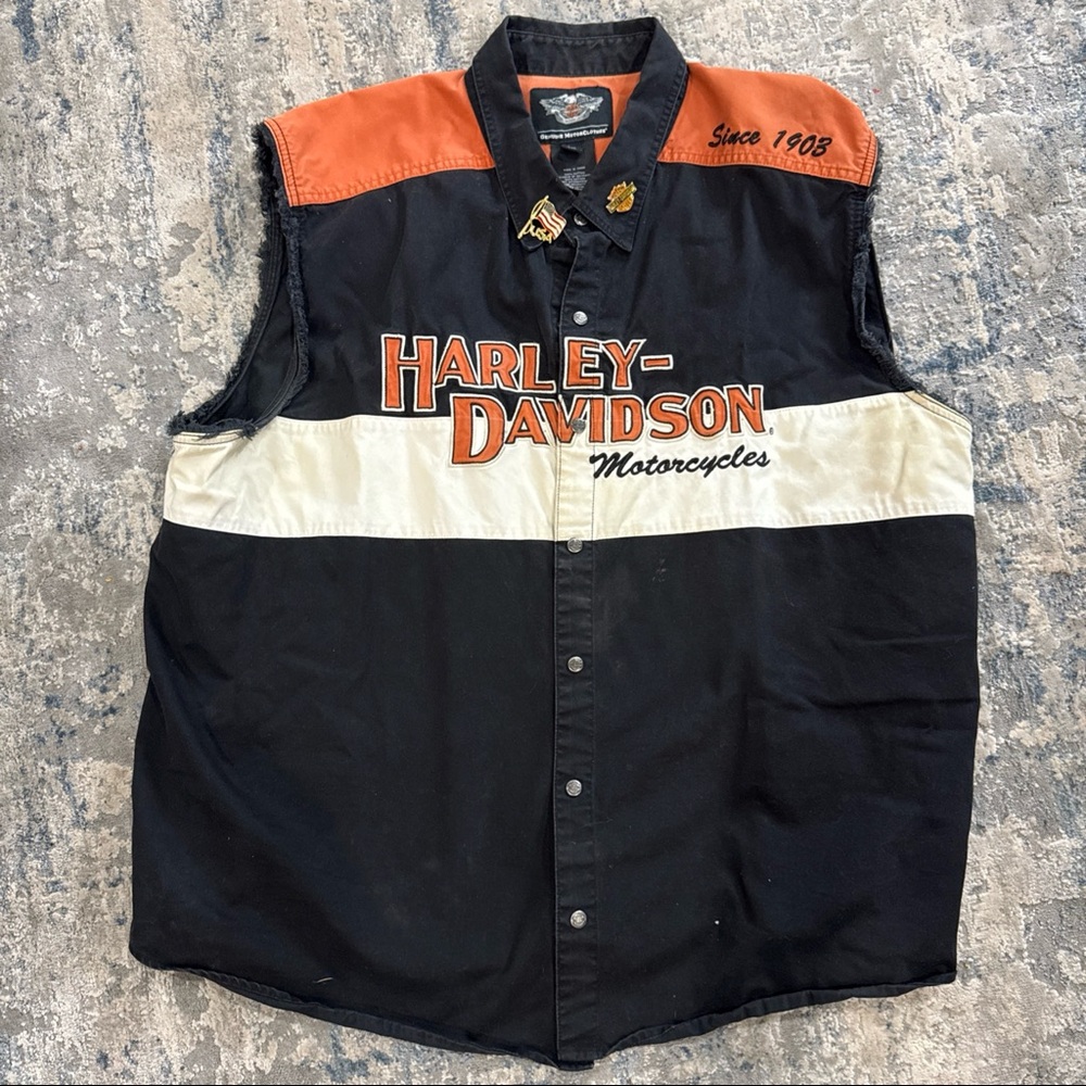 Harley Davidson Motorcycle Vest Cut Off Snap Shirt